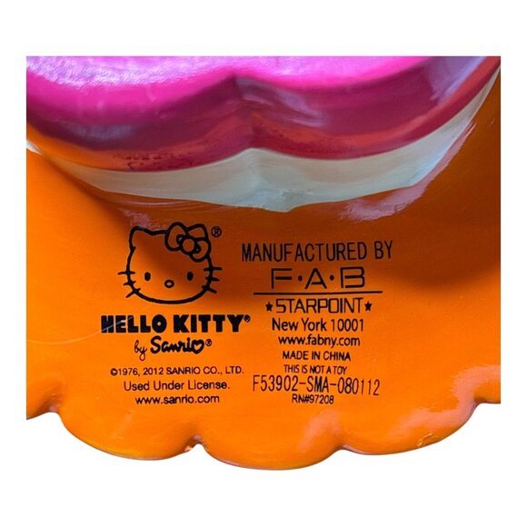 HELLO KITTY Ceramic Coin Piggy Bank 9" Pink Bow Orange Dress /1976/2012 SANRIO - Picture 9 of 13